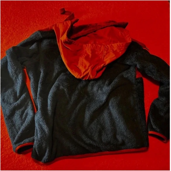 Marmot blue and burnt orange high-pile sherpa fleece half zip hood jacket EUC - Picture 11 of 12